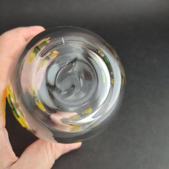 Pair Hand Blown Art Glass Tumbler Glasses Votives Fused Yellow Green Butterflies - Picture 4 of 6